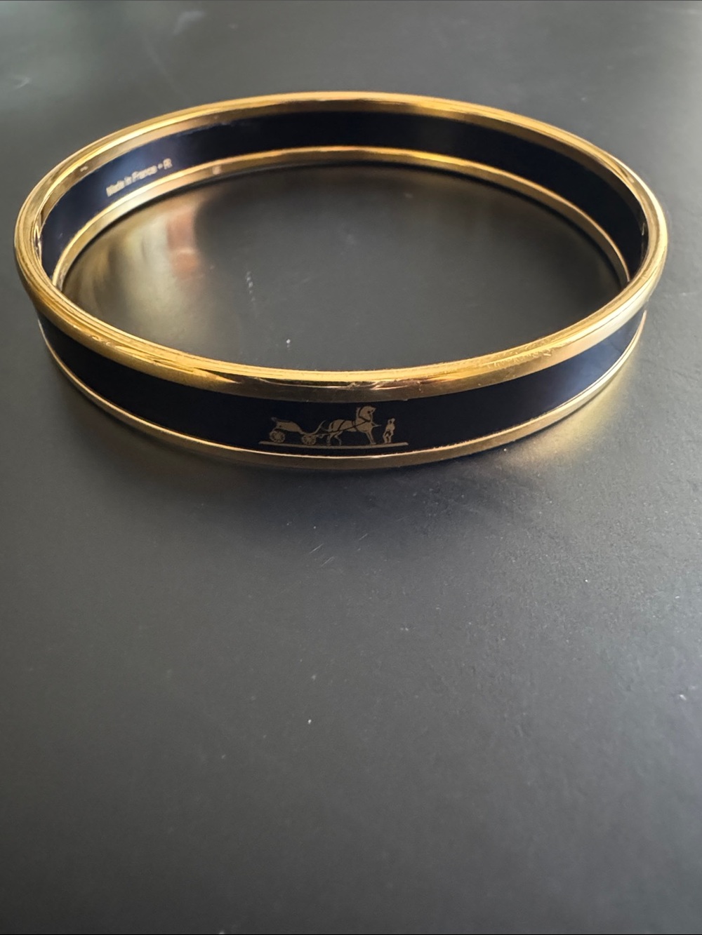 Hermes Black and Gold Enamel Bangle Bracelet